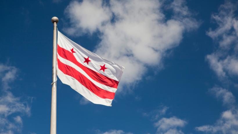 dc flag against blue sky